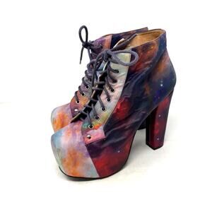 Jeffrey Campbell Lita Galaxy Print Platform Lace-Up Boots Multicolor Size 9M